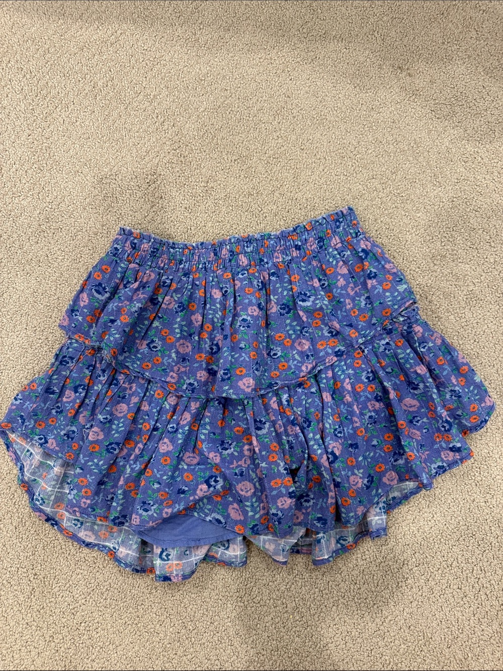 LoveShackFancy Blue Floral Tiered Mini Skirt